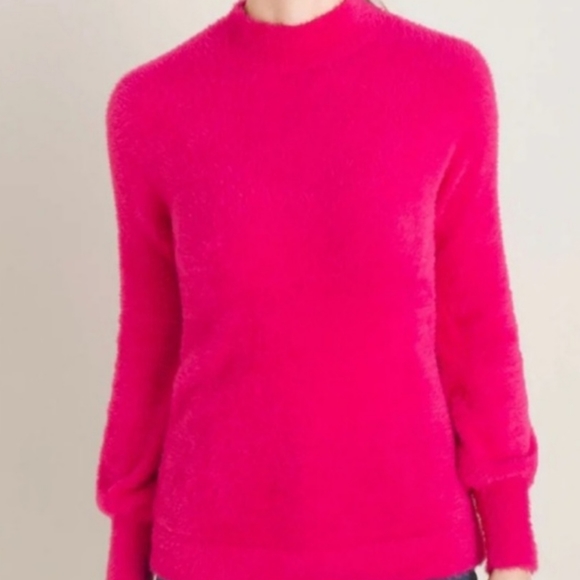 Chicos Eyelash Sweater Hot Pink Soft fuzzy Long Sleeve Mock Neck Size 1 Med - Picture 13 of 13